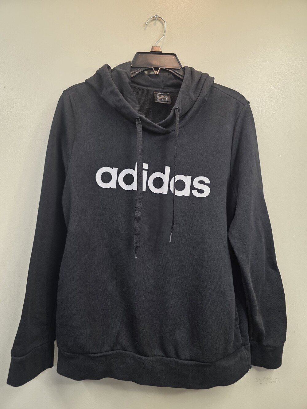 Adidas Hoodie With Side Pockets Womens Medium Black Pullover Gym Drawstring
